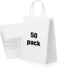 50 Pack Small White Paper Gift Bags with Handles for Parties, Gifts, Crafts, Bulk White Gift Bags, Small White Paper Bags, White Kraft Bags, White Paper Gift Bags, 15x8x21cm, 5.9