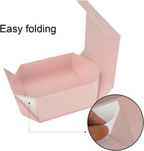 Gift Box with Lid, Collapsible Bridesmaid Proposal Box with Satin Ribbons, Sturdy Storage Box for Birthdays, Weddings, Father's Day, Christmas(Pink, 26.1 x 22.8 x 10cm, 10.3 x 9 x 3.9 inchs)