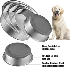 Heavy Duty Stainless Steel Dog Bowl Set Dog Food Dish - Rust Resistant, Food Grade, Non-Slip, Quiet and Stable for Cats and Dogs, Suitable for Dry and Wet Foods, Grey (0.5 litre Each, Set of 2)