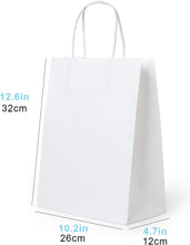 30 pcs White Paper Gift Bags 26 x 12 x 32cm, 10.2 x 4.7 x 12.6inches, Gift Bags Medium Size, Kraft Paper Bags with Handles Bulk Wedding Party Favor Bags, Kraft Bags, Grocery Shopping Bags, Retail Merchandise Bags Gift Sacks