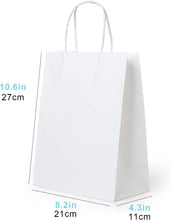 21 x 11 x 27cm, 8.2 x 4.3 x 10.6inches White Kraft Paper Bags 30 Pcs Kraft Shopping Bags, Paper Gift Bags, Retail Bags, Recycled Bulk Paper Bags, Brown Paper Bags with Handles Bulk