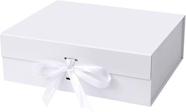 Gift Box with Lid, Collapsible Bridesmaid Magnetic Closure Proposal Box with Satin Ribbons, Sturdy Storage Box for Birthdays, Weddings, Christmas(Black, 26.1 x 22.8 x 10cm, 10.3 x 9 x 3.9 inchs)