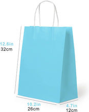 50 Pack Large Light Blue Paper Gift Bags with Handles for Retail Bulk Light Blue Gift Bags, Light Blue Craft Bags, Light Blue Paper Gift Bags with Handles, 26x12x32cm, 10.2