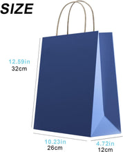 50 Pack Large Blue Paper Gift Bags with Handles, for Retail, Birthdays, Holidays, Bulk Blue Gift Bags, Blue Craft Bags, Blue Paper Bags with Handles, 26x12x32cm, 10.2