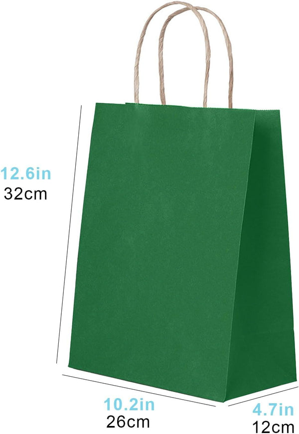 Green Gift Bags with Handles Bulk Green Craft Bags with Handles Green Gift Bags Medium Size Green Paper Gift Bags Green Paper Shopping Bags with Handles Paper Party Favor Bags, Green, 30pc, 26x12x32cm