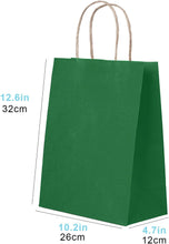 Green Gift Bags with Handles Bulk Green Craft Bags with Handles Green Gift Bags Medium Size Green Paper Gift Bags Green Paper Shopping Bags with Handles Paper Party Favor Bags, Green, 30pc, 26x12x32cm