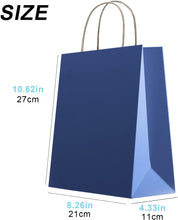 50 Pack Medium Blue Paper Gift Bags with Handles, Ideal for Weddings, Events, Shopping, Bulk Blue Gift Bags, Blue Paper Shopping Bags, Blue Kraft Paper Bags, 21x11x27cm, 8.3