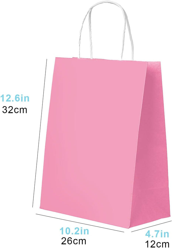 Rose Red Shopping Bags With Handles Rose Red Kraft Gift Bag With Handles Rose Red Gift Bags Bulk Vibrant Retail Bags With Handles Durable Paper Bag For Shopping Business Gifts,Rose Red,30pc,26x12x32cm