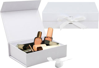 Gift Box with Lid, Collapsible Bridesmaid Magnetic Closure Proposal Box with Satin Ribbons, Sturdy Storage Box for Birthdays, Weddings, Christmas(White, 33.2 x 27 x 11.2cm, 13.1 x 10.6 x 4.4 inchs)