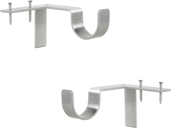 Silver Tap Bracket - No Drill Curtain Rod Bracket 1" Curtain Rod, Adjustable Curtain Rod Holders, Quick Hang No Damage Screwless Curtain Rods Brackets for Home Window and Door (Silver,2pcs)