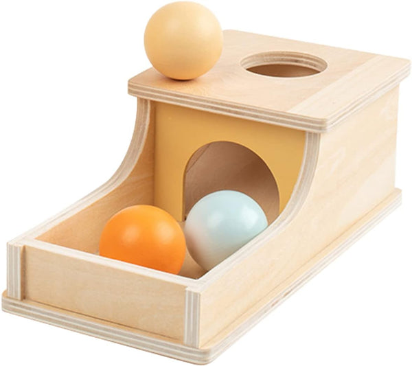 Montessori Wooden Object Permanence Box with Tray and 3 Colorful Balls Drop Toy Early Educational Toy for Babies 6-12 Months Toddlers Good for Boys and Girls Learning Activities Montessori Toys