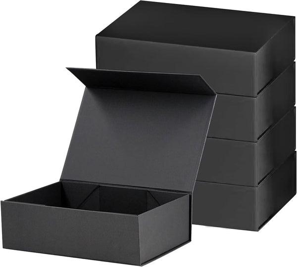 5Pcs Black Gift Box Extravaganza, Ideal Present Box with Lids for Weddings, Birthdays, and Cherished Keepsakes - Magnetic Closure (Black,28 * 20 * 9,5PCS)