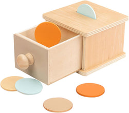 Montessori Coin Box Enhance Toddler Learning with Object Permanence Box Montessori Toys for 1+ Year Old Wooden Drop Toys for Toddlers Infant Developmental Coin Drop Toy Pincer Grasp Toys