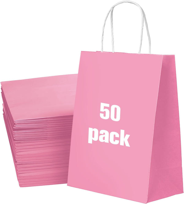 50 Pack Small Rose Red Paper Gift Bags with Handles, Great for Valentine's Day Party Favors Crafts Bulk Gift Bags Rose Red Kraft Bags Small Rose Red Gift Bags, 15x8x21cm, 5.9"x3.1"x8.3", Rose Red