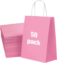 50 Pack Large Rose Red Paper Gift Bags with Handles, Parties Retail Rose Red Paper Bags Bulk Rose Red Craft Bags Rose Red Gift Bags with Handles, 26x12x32cm, 10.2