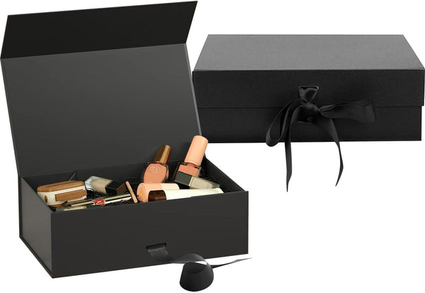 Premium Black Bridesmaid Proposal Box: Magnetic Closure, Luxury Gift Box with Ribbon, Gift Boxes for Presents, Cute Box, Birthday Box, Present Box, 23x17x7cm (Black, 23x17x7, 2pcs)