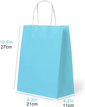 50 Pack Medium Light Blue Paper Gift Bags with Handles for Bulk Light Blue Gift Bags Light Blue Paper Shopping Bags, Light Blue Paper Bags with Handles, 21x11x27cm, 8.3