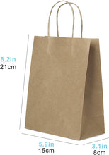 50 Pack Small Kraft Paper Gift Bags with Handles, Great for Parties, Gifts, Bulk Kraft Gift Bags Small Kraft Paper Bags, Kraft Bags with Handles, Kraft Paper Bags, 15x8x21cm, 5.9