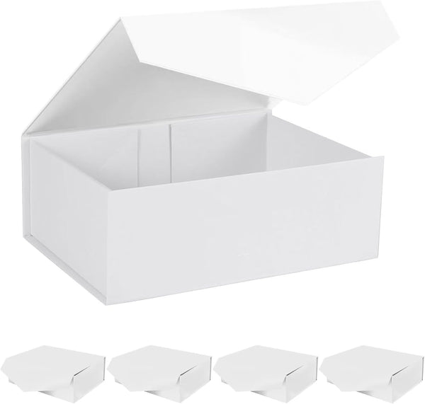 5Pcs gift boxes with lids for presents, White Boxes for Bridesmaid Proposal and Groomsme for Bridal Showers, Jewelry, Watches, and Elegant Gift Presentations, Magnetic Closure Box (White, 31x20x10cm, 5PCS)