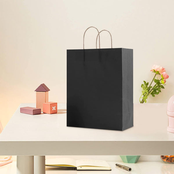 50 Pack Small Black Paper Gift Bags with Handles, Great for Birthdays, Parties, Crafts, Bulk Black Gift Bags, Small Black Kraft Bags, Black Gift Bags with Handles, 15x8x21cm, 5.9"x3.1"x8.3", Black