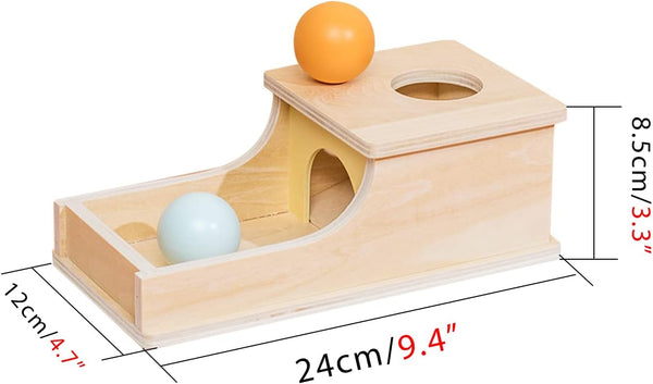 Montessori Wooden Object Permanence Box with Tray and 3 Colorful Balls Drop Toy Early Educational Toy for Babies 6-12 Months Toddlers Good for Boys and Girls Learning Activities Montessori Toys