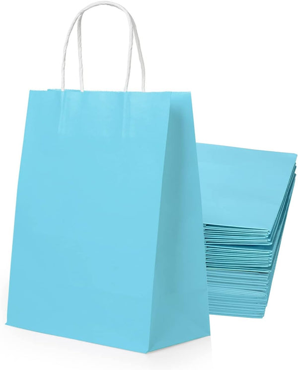 30 Pcs Light Blue Paper Gift Bags 15 x 8 x 21cm, 5.9 x 3.1 x 8.2 inches , Gift Bags Medium Size, Kraft Paper Bags with Handles Bulk Wedding Party Favor Bags, Kraft Bags, Grocery Shopping Bags, Retail Merchandise Bags Gift Sacks