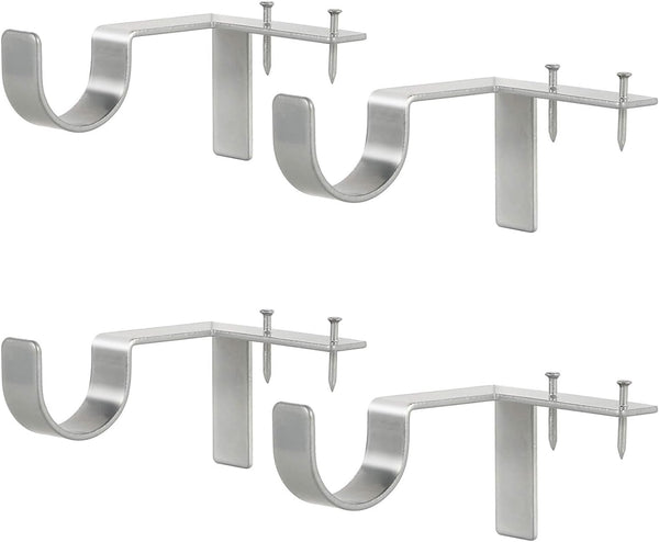 Silver Tap Bracket - No Drill Curtain Rod Bracket 1" Curtain Rod, Heavy Duty Adjustable Curtain Rod Holders, Quick Hang No Damage Screwless Curtain Rods Brackets for Home Window and Door (Silver,4pcs)