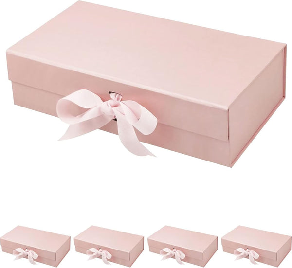 5Pcs Exquisite Pink Box for Gift, Bridesmaid Gift Box with Ribbon, Magnetic Closure, Birthday Box, Bride Gift Box, Gift Boxes for Presents, Baby Gift Box, Surprise Box Gift Box (Pink, 25x22x9, 5PCS)