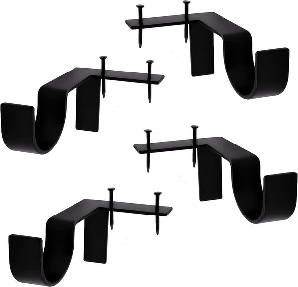 Black Tap Bracket - No Drill Curtain Rod Bracket 1" Curtain Rod, Heavy Duty Adjustable Curtain Rod Holders, Quick Hang No Damage Screwless Curtain Rods Brackets for Home Window and Door (Black,4pcs)