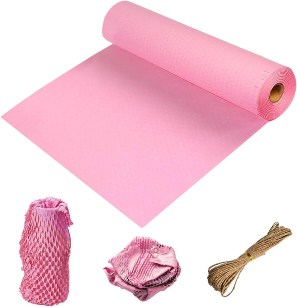 Pink Honeycomb Cushioning Wrap Roll for Safe Packaging Recyclable Material Soap Wrapping Paper Pink Packaging Pink Bubble Wrap for Moving Honeycomb Packing Paper for Moving,Pink,19.7"x393", 50CM x 10M