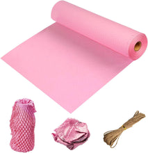 Pink Honeycomb Packing Paper Roll with Jute Twine & Fragile Stickers,Packing Paper Bubble Wrap for Packing Material Recyclable Cushioning Wrap for Moving and Shipping, Pink,14.9