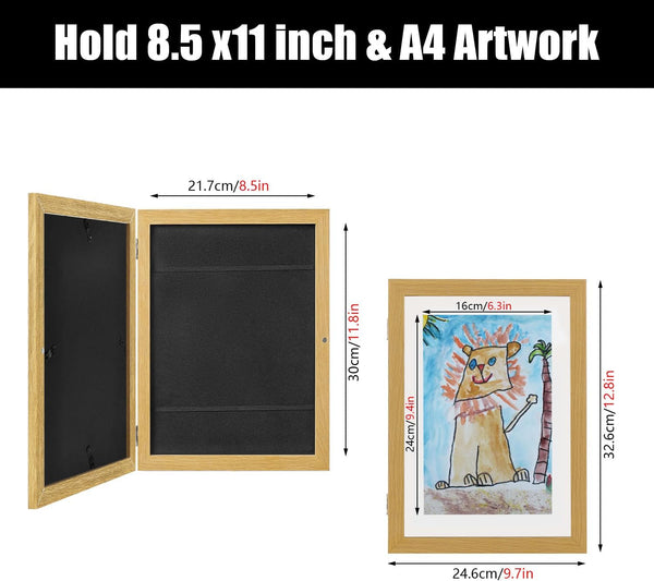 Versatile Kids Art Display Frame - Front Open, Magnetic, Easy Change Design Art Frame for Kids Artwork Frames Changeable School Picture Frame pre-k to 12 Art Portfolio(Wood Color,1Pcs,13 X 9.7inch)