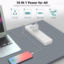 11-in-1 Power Board with USB C and Independent Switches, 6Ft(1.8M)Extension Cord,5 AC Outlets, 6 USB Ports, Surge Protector Power Board, Overload Protection, Ideal for Home, Office, Dorm Room (White)