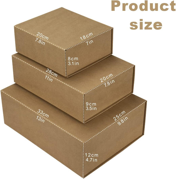 Gift Box with Lid, Collapsible Bridesmaid Proposal Box with Magnetic, Sturdy Storage Box for Birthdays, Weddings, Father's Day, Christmas (Kraft, 20 x 18 x 8cm,8 x 7.1 x 3.2 inchs)