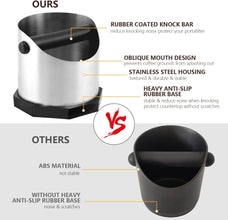 Espresso Knock Box with Rubberized Bar and Anti-Slip Base Durable Stainless Steel Coffee Espresso Grounds Knock Box Espresso Machine Accessories for Home Barista Coffee Grounds Disposal, Silver, 750ml