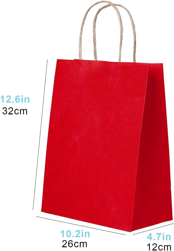 30 Pack Red Paper Bags with Handles Bulk Red Paper Gift Bags with Handles Bulk Red Craft Bags Premium Shopping Bags with Handles Bulk Heavy Duty Paper Bag for Retail and Gifts, Red, 30pc, 26x12x32cm