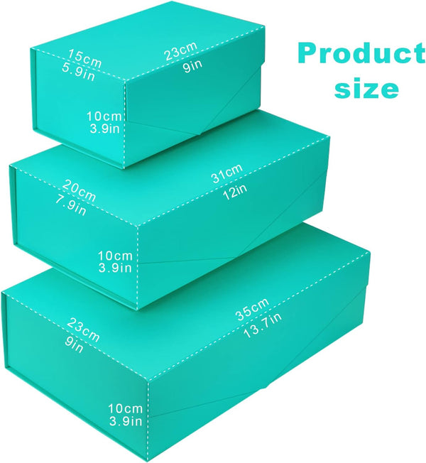 Gift Box with Lid, Collapsible Bridesmaid Proposal Box with Magnetic, Sturdy Storage Box for Birthdays, Weddings, Father's Day, Christmas(turquoise,35 x 23 x 10,13.7 x 9 x 3.9 inches)