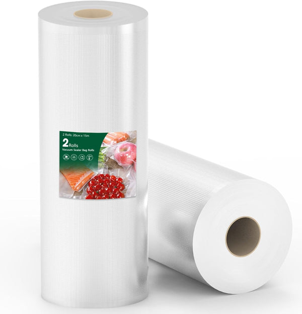 Food Save Bags Rolls for Vacuum Sealers Bags Rolls, 2 Pack 20CMx15M, Seal a Meal Bags Food Save Vacuum Sealer Bags Rolls is Ideal for Fridge, Freezer, Sous Vide, BPA Free, Durable Commercial Grade