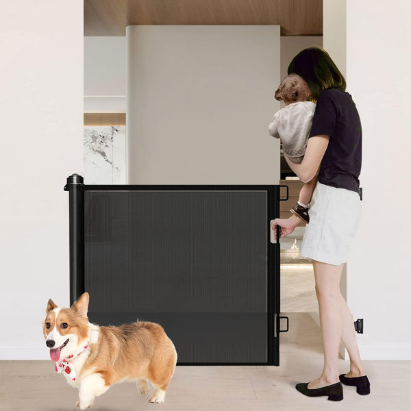 Retractable Baby Gate Retractable Dog Gate Ideal for Babies and Pets 33" Tall Extends up to 70" Wide Baby Gates for Doorways Stairs Indoor/Outdoor Baby Gate, Convenient Installation(Black,86CMx180CM)