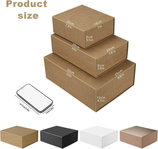 Gift Box with Lid, Collapsible Bridesmaid Proposal Box with Magnetic, Sturdy Storage Box for Birthdays, Weddings, Father's Day, Christmas (Kraft, 33 x 25.3 x 12.3cm, 13 x 10 x 4.8 inchs)