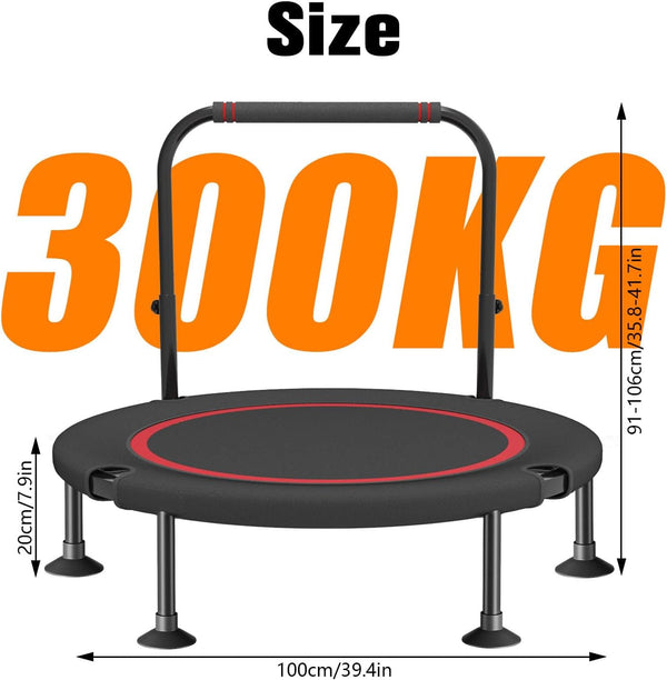 40"/48"Foldable Mini Trampoline with Adjustable Foam Handle –Thick Steel Spring Fitness Workout Rebounder Trampoline for Adults Indoor Outdoor Workouts Mini Trampoline for Adults Fitness Up to 300kg