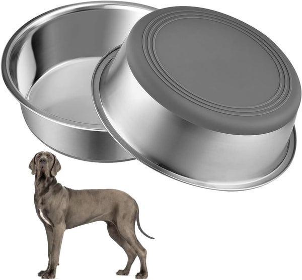 Durable Stainless Steel Dog Bowls for Large Dogs Food Dish, Non-Slip Silicone Base,Dog Water Dish for Dogs Stainless Steel Water Bowl for Large Breeds, Safe for Food & Water (2.5 Litre Each, Set of 2)