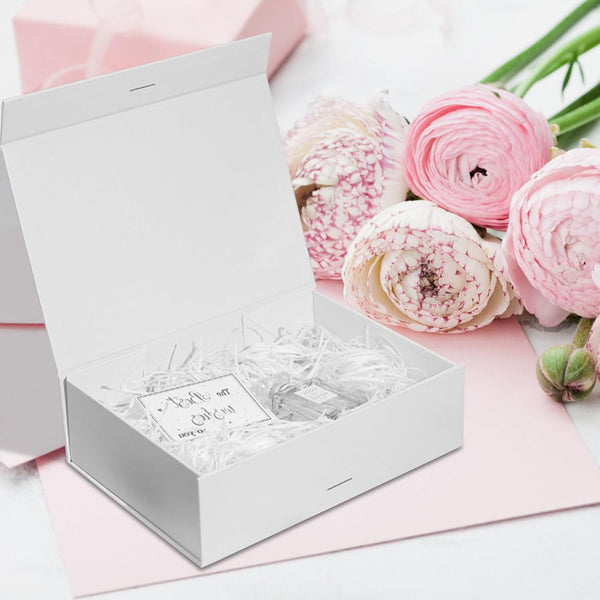 5Pcs Elegant White Box for Gift, Bride Gift Box, Magnetic Gift Box with Ribbon, Gift Boxes for Presents, Baby Gift Box, White Bridesmaid Boxes, Paper Mache Boxes (White, 25x22x9, 5PCS)