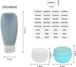 9 Pcs Travel Bottles Set,4pcs 60ML Travel Bottles & Containers,2 Cream Boxes, Waterproof Label,Small Mini Empty Plastic Squeeze Bottles, for Travel Toiletries,Shampoo and Conditioner with Storage Bag