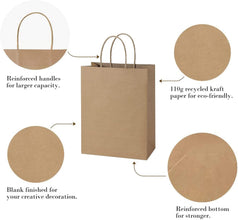 30 Pcs Brown Paper Party Favor Bags Bulk 21 x 11 x 27cm, 8.2 x 4.3 x 10.6inches, Goodie Bags with Handles for Birthday, Wedding, Baby Shower, Party Supplies, Takeout/To Go Bags, Retail Bags