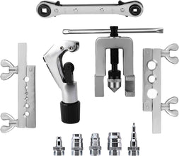 Flaring Swage Tool Kit, HVAC Tools - Professional Flaring Tool Kit and Swaging Tool Kit for Brake Line and Tubing,Includes Tubing Cutter and Ratchet Wrench for Copper Aluminum Plastic Pipe 45 Degrees