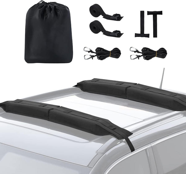 Kayak Roof Rack for Car Rack Universal Soft Roof Rack Pads for Kayak Surfboard SUP Canoe Snowboard Windsurfing with 15FT Tie-Down Straps and Storage Bag-Non-Slip Surfboard Racks for Car SUVs Trucks