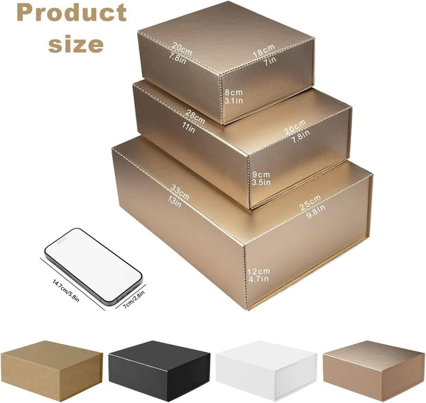 Gift Box with Lid, Collapsible Bridesmaid Proposal Box with Magnetic, Sturdy Storage Box for Birthdays, Weddings, Father's Day, Christmas (Rose Gold, 28 x 20 x 9cm, 11 x 8 x 3.5 inchs)