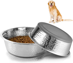 Stainless Steel Dog Bowl Set Metal Dog Bowls - Heavy-Duty with Non-Slip Rubber Base, Food Grade, Rust Resistant for Small to Medium Dogs, Easy to Clean and Dishwasher Safe (0.9 litre Each, Set of 2)