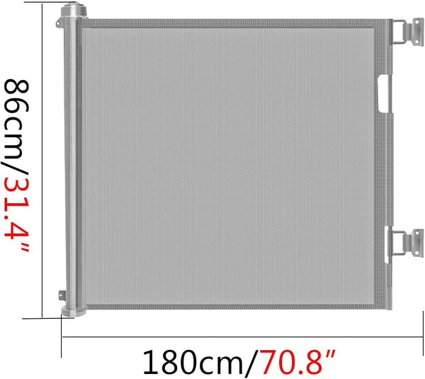 Retractable Baby Gate Retractable Driveway Fence 33" Tall Expands 70" Wide Dog Gate for Stairs Doorways Hallways Indoor & Outdoor Baby Gate Child and Pet-Friendly Barrier Child Gate(Grey,86CMx180CM)